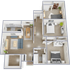 Three bedroom, one bath, 1,045 sq ft apartment home