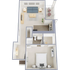 One bedroom, one bath, 648 square foot apartment