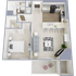 One bedroom, one bath, 729 square foot apartment