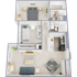 Two bedroom, two bath, 779 square foot apartment