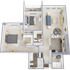 Two bedroom, two bath, 963 square foot apartment