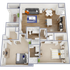 Two bedroom, two bath, 1,014 square foot apartment home