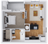 599 square foot, one bedroom, one bath apartment home