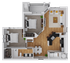 895 square foot, two bedroom, one bath apartment home