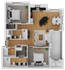 1,131 square foot, two bedroom, two bath apartment home