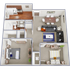 B1 - 860 square foot two bedroom, one bath apartment home
