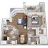 A2 - 731 square foot, one bedroom, one bath apartment