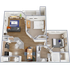 B1 - 895 square foot, two bedroom, one bath apartment