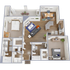 B3 - 1,129 square foot, two bedroom, two bath apartment
