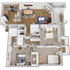 C1 - 1,264 square foot, three bedroom, two bath apartment