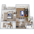 A3 - 627 square foot, one bedroom, one bath apartment