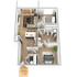 837 square foot two bedroom, one bath apartment home