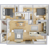 Modern 3D floor plan featuring two cozy bedrooms, elegant open-plan living and dining area, stylish kitchen, and private patio space.