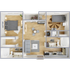 Modern 3D floor plan showcasing 2 bedrooms, an inviting open-concept living area, and a stylish kitchen with sleek appliances. Features two bathrooms for optimal convenience.