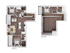 Elegant 2-level floor plan showcasing 3 bedrooms, open-concept living area, and modern kitchen with island seating.