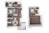 Modern duplex floor plan with 3 bedrooms, cozy open living area, and sleek kitchen design.