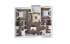 Modern 3D floor plan showcasing 2 spacious bedrooms, an inviting living area, sleek kitchen island, and elegant hardwood flooring.