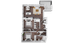Modern 3D floor plan showcasing 2 spacious bedrooms, cozy living room, dining area, contemporary kitchen, and balcony access.