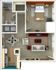Charming 1-bedroom apartment floor plan featuring a cozy living room, functional kitchen, and a well-appointed bathroom.