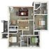 Modern 3D floor plan showcasing 3 bedrooms, a cozy living area, and a functional kitchen with a balcony view.