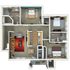 Elegant 3D floor plan showcasing a spacious layout with 3 bedrooms, 2 bathrooms, a cozy living room, and modern kitchen, ideal for family living.