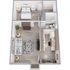 Inviting 1-bedroom apartment floor plan with cozy living area, modern kitchen, and elegant bathroom.