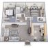 Modern apartment 3D floor plan featuring two bedrooms, an elegant open-concept living area, and a stylish kitchen with contemporary finishes.