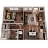 Modern apartment floor plan showcasing 1 bedroom, a cozy living area, and a sleek kitchen with elegant finishes.