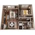 Modern 3D apartment layout showcasing a cozy bedroom, elegant living area, stylish kitchen, and sophisticated bathroom design.