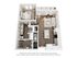 Elegant 3D floor plan featuring a cozy bedroom, stylish living room, and modern kitchen with an island.