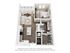 3D floor plan of a stylish one-bedroom apartment with an open-concept living area and modern kitchen.