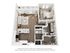 Modern 3D floor plan featuring a spacious apartment with one bedroom, open kitchen, and cozy living area.