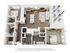 3D floor plan of a 2-bedroom apartment featuring an open-concept kitchen, cozy living room, and spacious outdoor terrace.