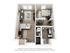 Chic 3D floor plan showcasing a modern 1-bedroom apartment with open kitchen, cozy living area, and sleek bathroom.