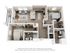 Modern 3D floor plan showcasing two spacious bedrooms, open-concept living room, sleek kitchen with island, stylish balcony, and two elegant bathrooms.