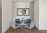Sleek modern dining nook with elegant glass table and plush gray chairs, accented by minimalist wall art.