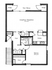 Chic floor plan exhibiting an expansive open-plan living and dining area with patio access, a well-appointed kitchen, one bedroom, ample storage, and thoughtful bathroom design.