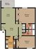 Modern apartment floor plan featuring 2 spacious bedrooms, an open dining and living area with balcony, and a stylish kitchen.