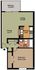 Inviting 1-bedroom floor plan showcasing a spacious living room with direct access to a balcony, a well-appointed kitchen with dining area, and a cozy bath setup.