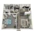 Elegant 2D floor plan featuring a cozy bedroom, modern kitchen, and spacious living area with stylish decor.