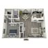 Modern 3D apartment layout showcasing one bedroom, a stylish living area, and a sleek kitchen with dining space, perfect for contemporary living.