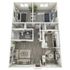 Modern 2D floor plan showcasing 2 elegant bedrooms, a stylish open-concept living room, and a fully equipped kitchen, perfect for comfortable urban living.