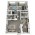 Modern 3D floor plan showcasing 2 cozy bedrooms, an inviting open-concept living area, and a stylish kitchen with dining space.