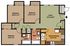 Inviting 3-bedroom floor plan with spacious living room, modern kitchen/dining area, and two bathrooms.