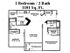 Spacious 2D floor plan featuring 2 bedrooms, 2 baths, 1101 sq ft, with a modern kitchen, dining area, laundry room, and a patio/balcony.