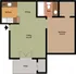 Charming floor plan with 1 bedroom, modern kitchen, spacious living area, dining space, and private patio.