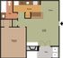 Inviting floor plan featuring a spacious living area, cozy bedroom, modern kitchen, and a charming patio.