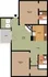 Charming apartment floor plan featuring 2 spacious bedrooms, an inviting living area, and a cozy dining space, complete with a modern kitchen and private patio.