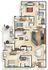Modern 2D floor plan showcasing three spacious bedrooms, an open-concept kitchen with island, cozy living area, and two bathrooms.