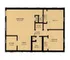 Inviting floor plan showcasing a spacious living room, cozy bedroom, well-appointed kitchen, and dining area with ample storage closets.